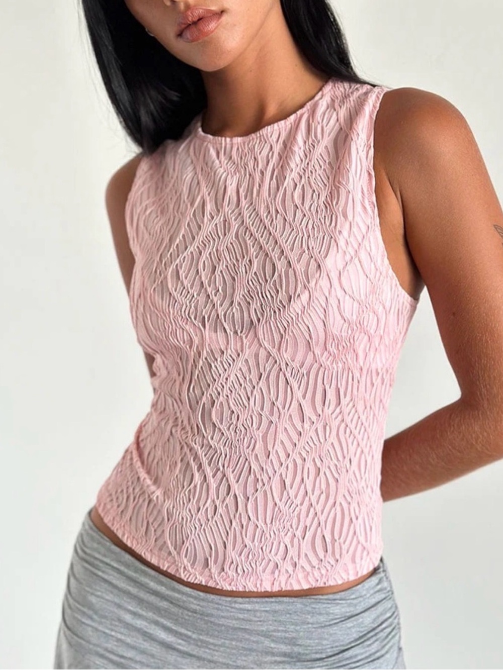 Motel Rocks Pale Pink Textured Sleeveless Tank